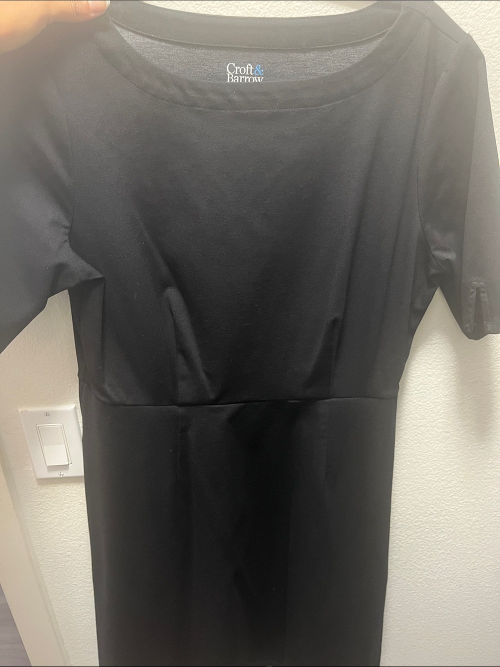 croft & barrow Black Fit-and-Flare Midi Dress a-line medium elbow sleeve - Picture 4 of 5